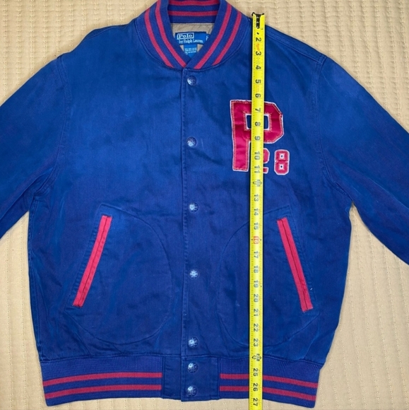 Vintage Polo Ralph Lauren USA 1928 Spellout Bomber Snap Up Jacket PRL Large Blue - Picture 11 of 11